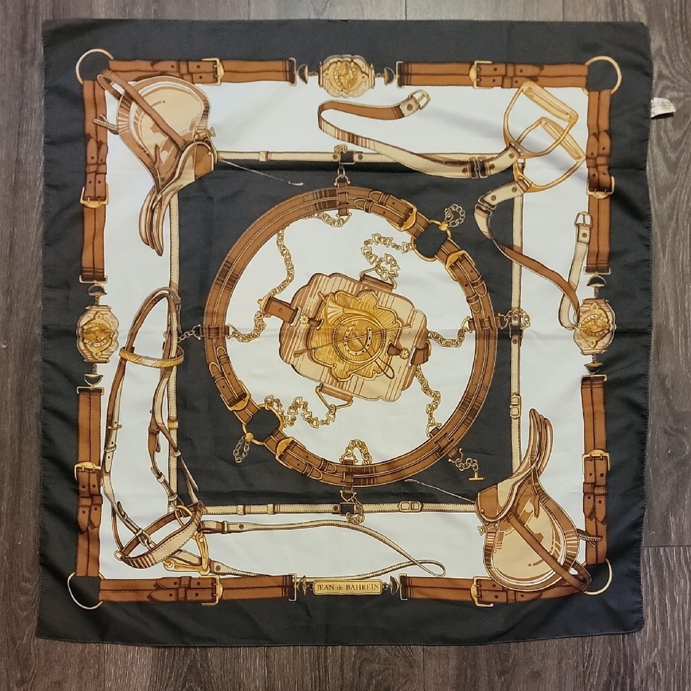 Boselli Equestrian Silk Scarf in Black and Brown